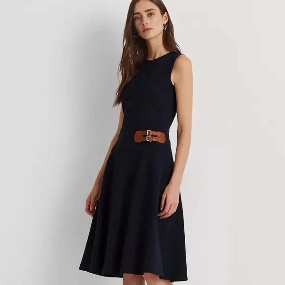 Lauren Ralph Laren Buckle-Trim Sleeveless Ponte Dress. Sz: 0